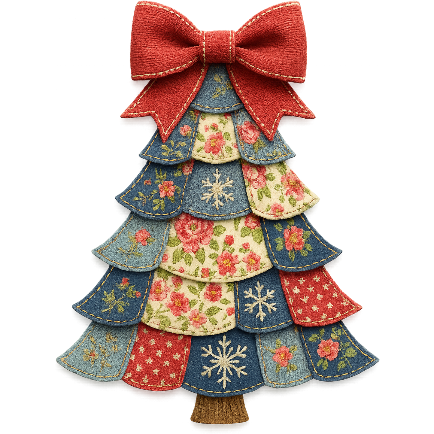 Patchwork Christmas Tree with Bow Wall Decor