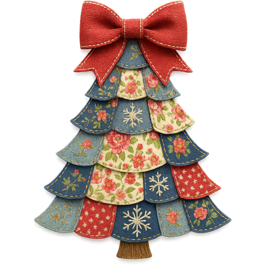 Patchwork Christmas Tree with Bow Wall Decor