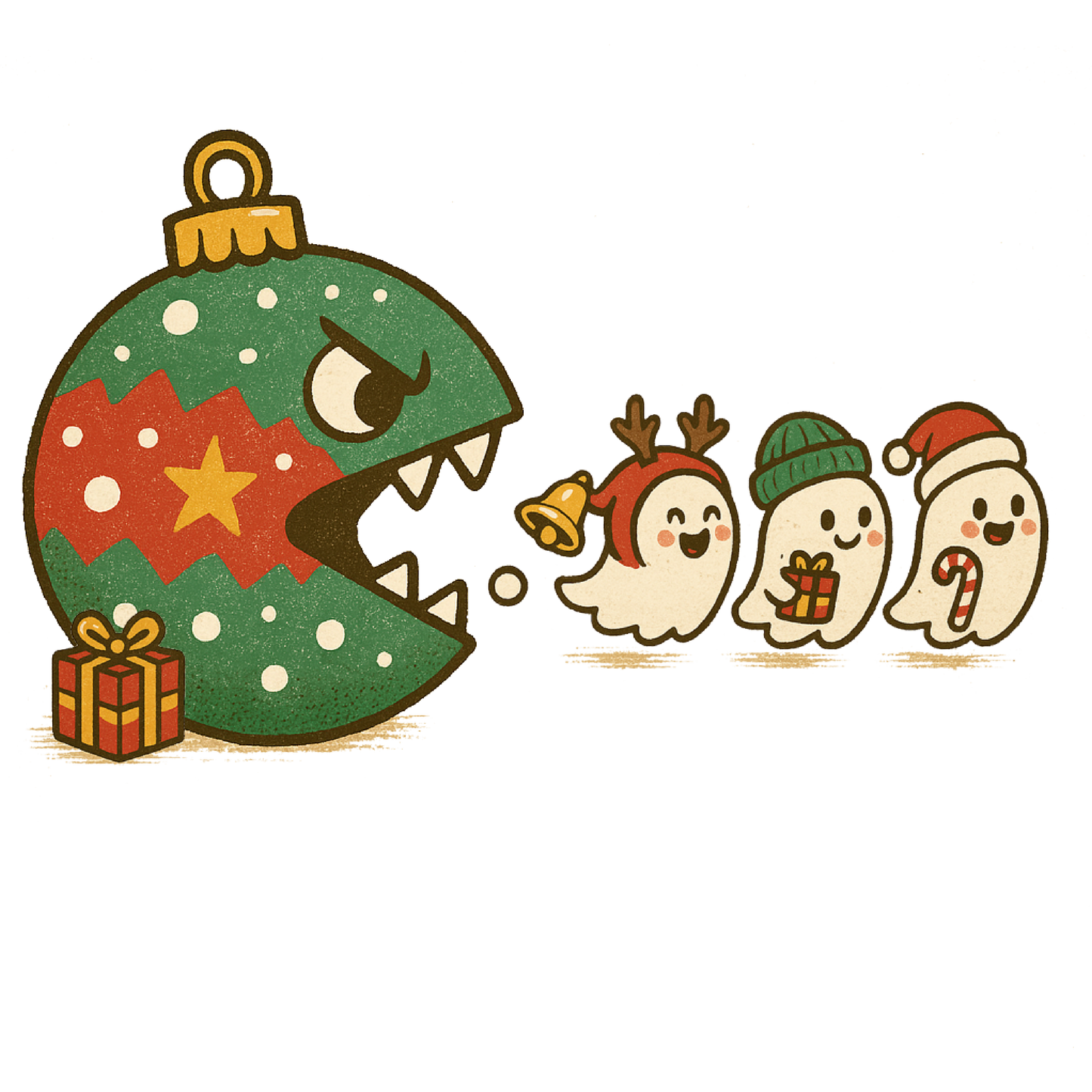 Cute Christmas Ornament Chomping Ghosts Festive Art