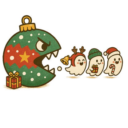Cute Christmas Ornament Chomping Ghosts Festive Art