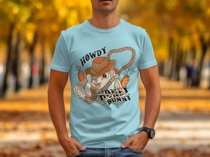 Howdy Turkey Bunny Graphic Tee Fun Fall Apparel