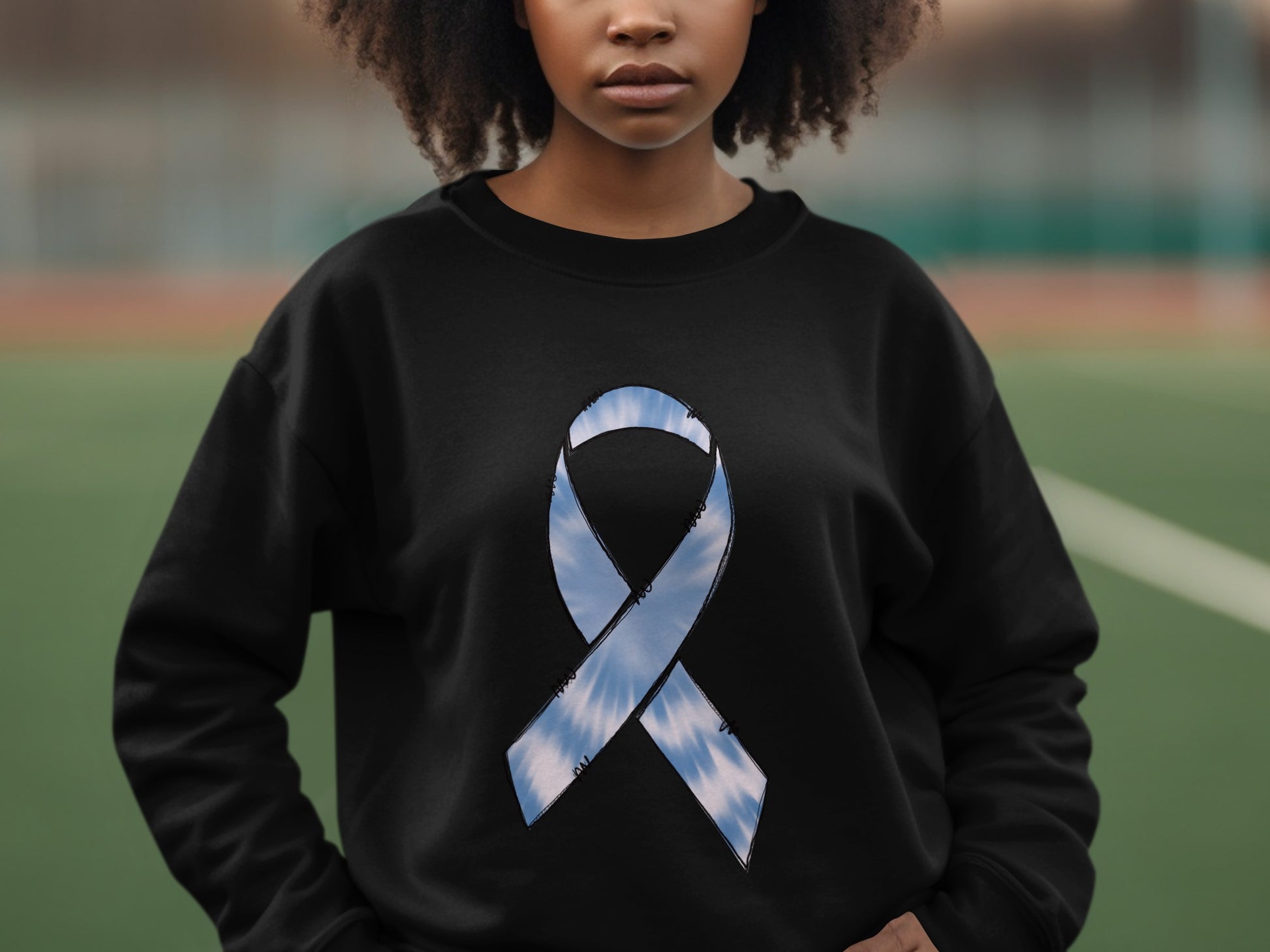 Blue Sky Ribbon Design Black Sweatshirt