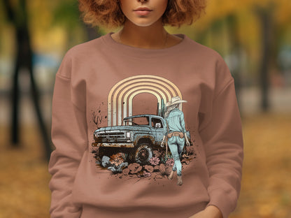 Vintage Truck and Western Cowgirl Design Sweatshirt