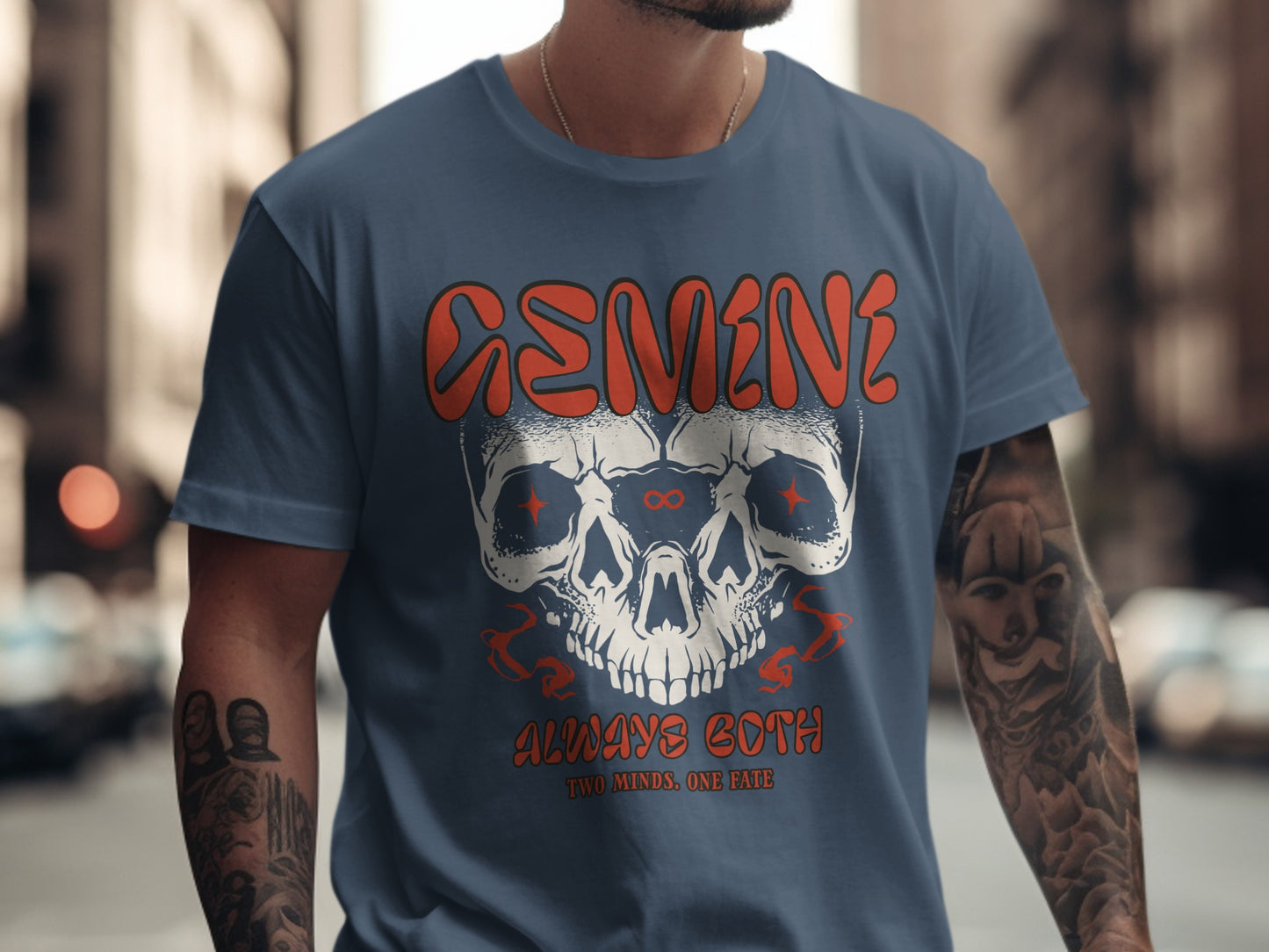 Gemini Always Both Skull Design T-shirt