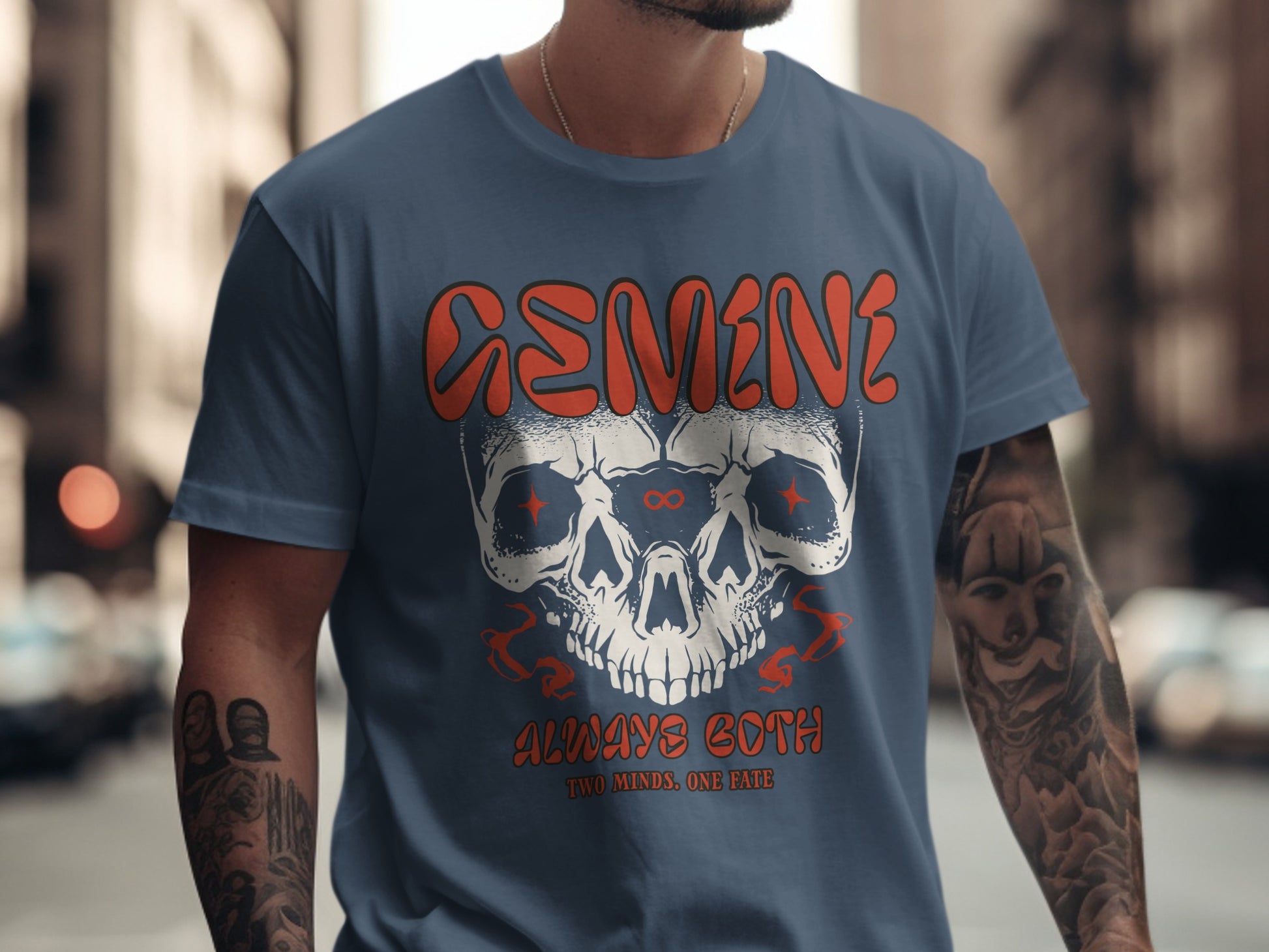 Gemini Always Both Skull Design T-shirt