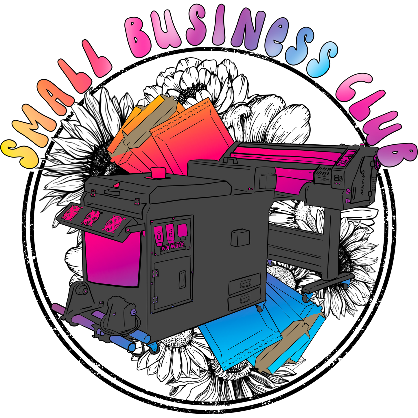 Vibrant Small Business Club Printing Machine Design