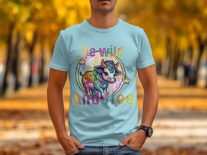 Be Wild And Free Multicolor Cow Design T-shirt
