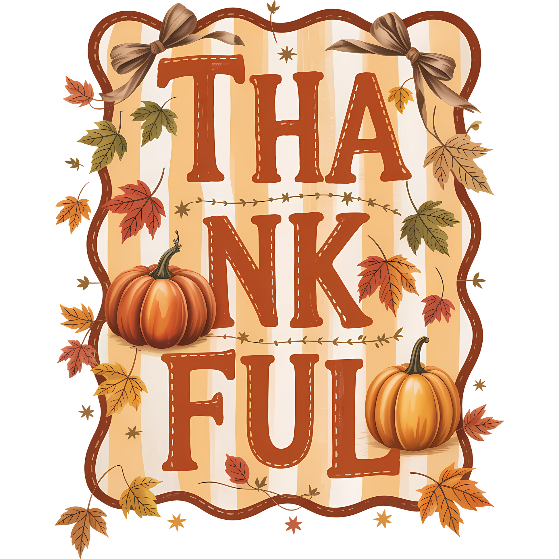 Decorative Thankful Sign with Pumpkins and Leaves