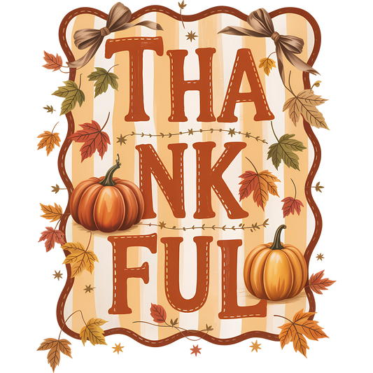 Decorative Thankful Sign with Pumpkins and Leaves