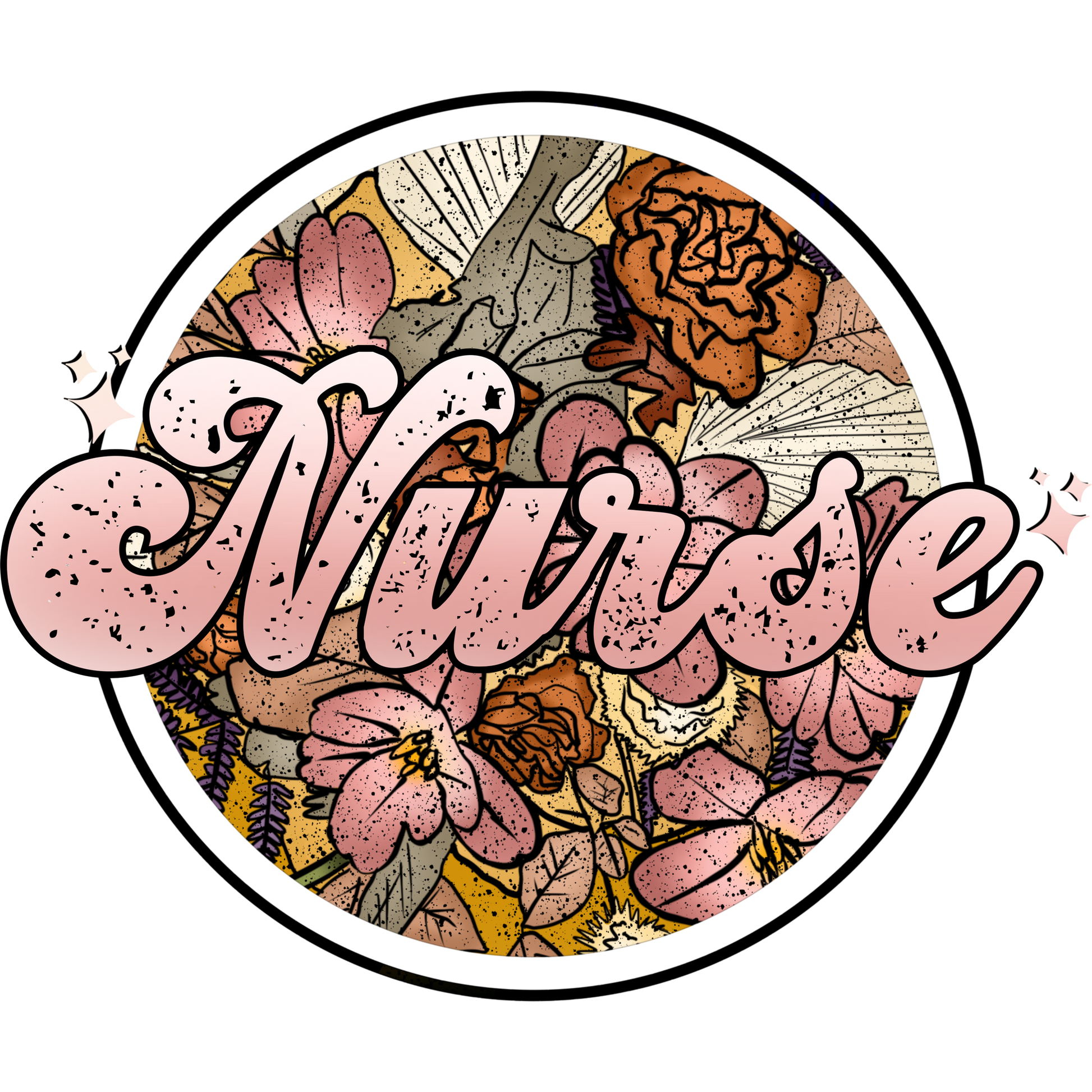 Floral Artistic Nurse Design Circular Sticker