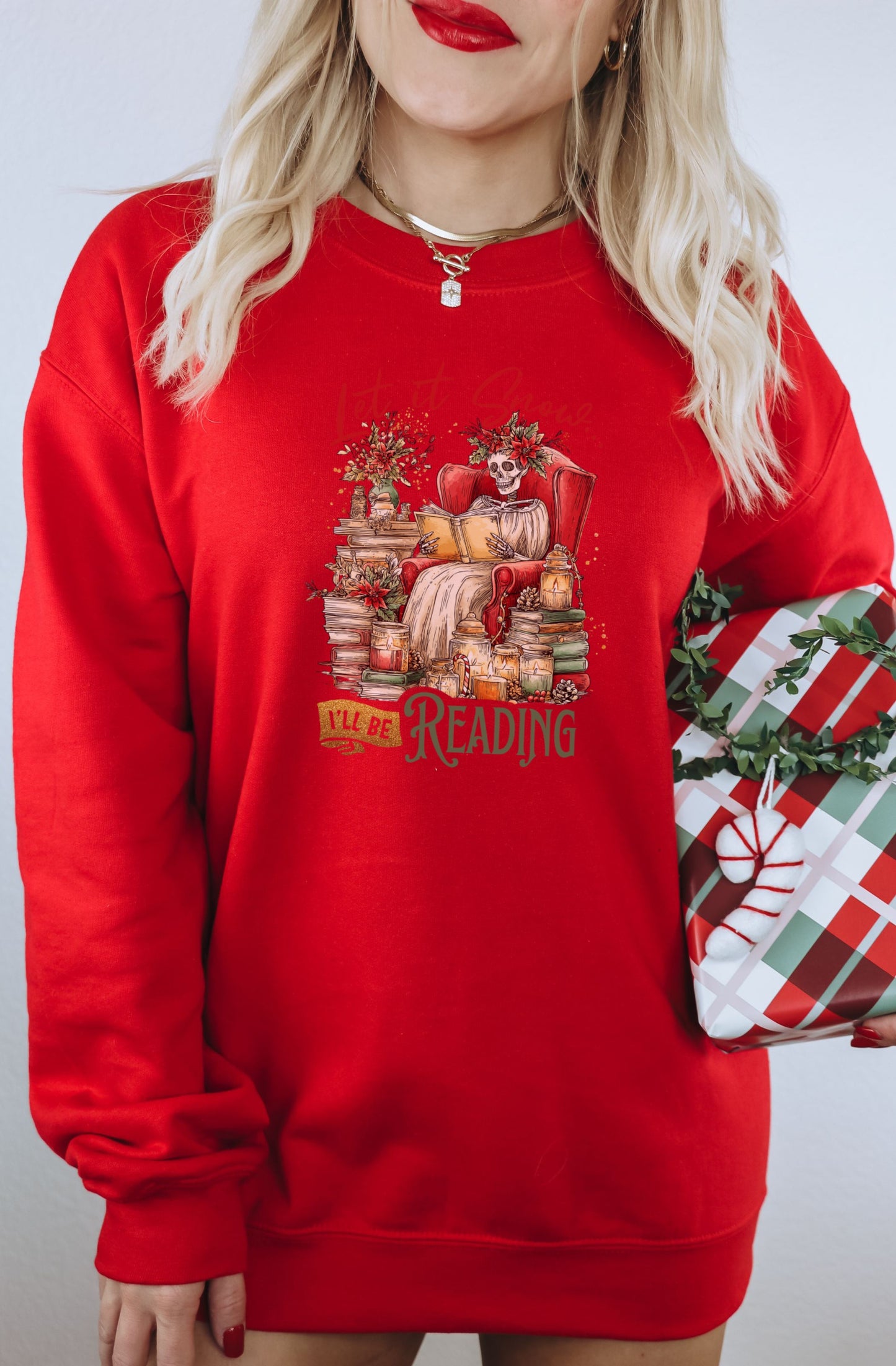 I'll Be Reading with Skull Art Red Sweatshirt