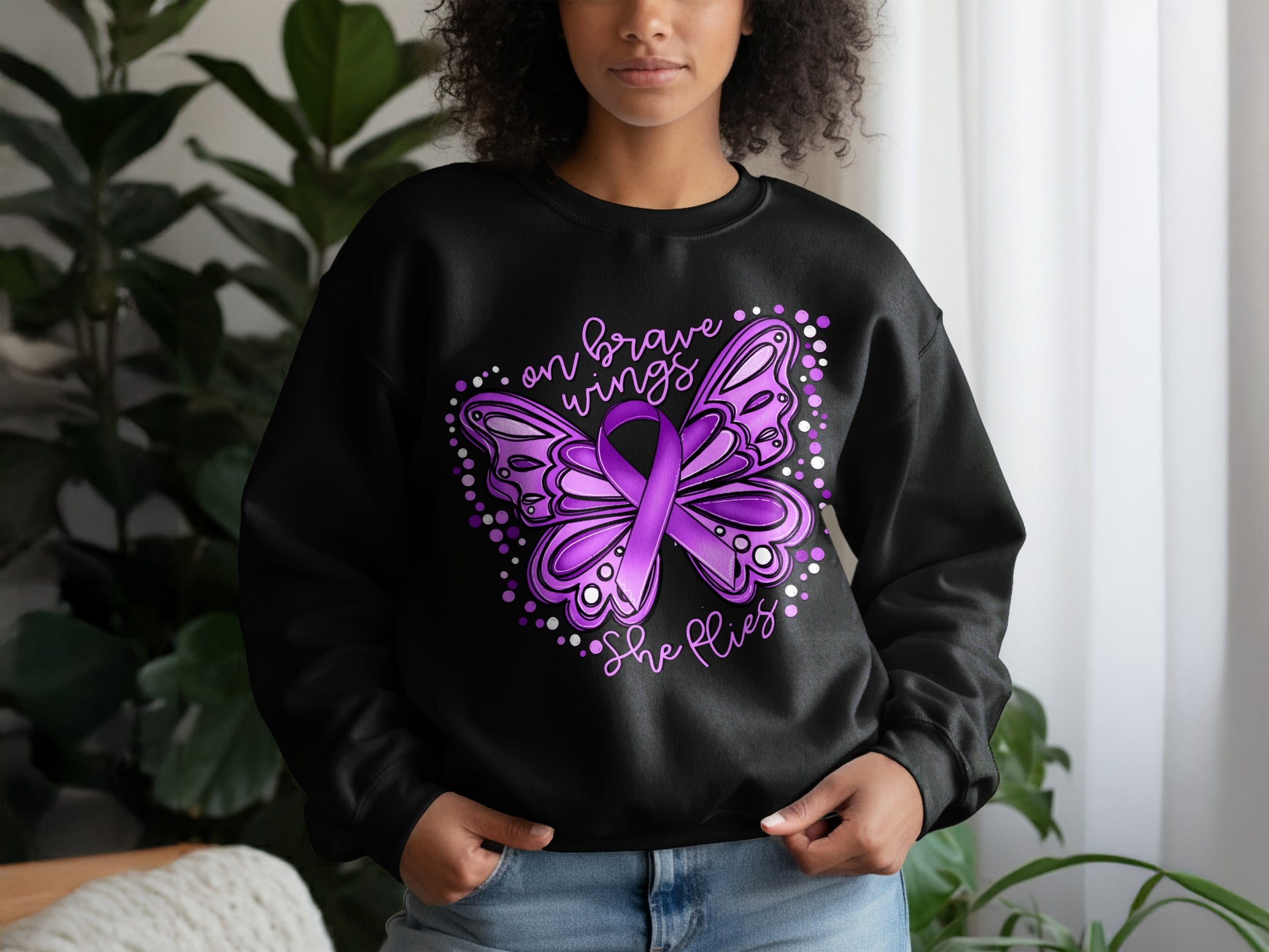 On Brave Wings She Flies Butterfly Sweatshirt