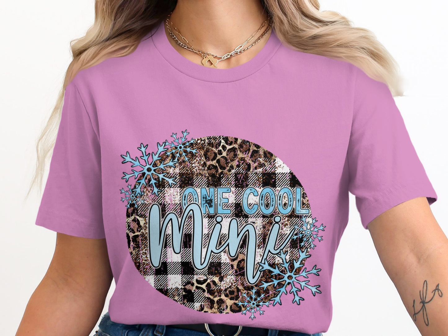 One Cool Mini Snowflake Leopard Plaid Graphic T-shirt