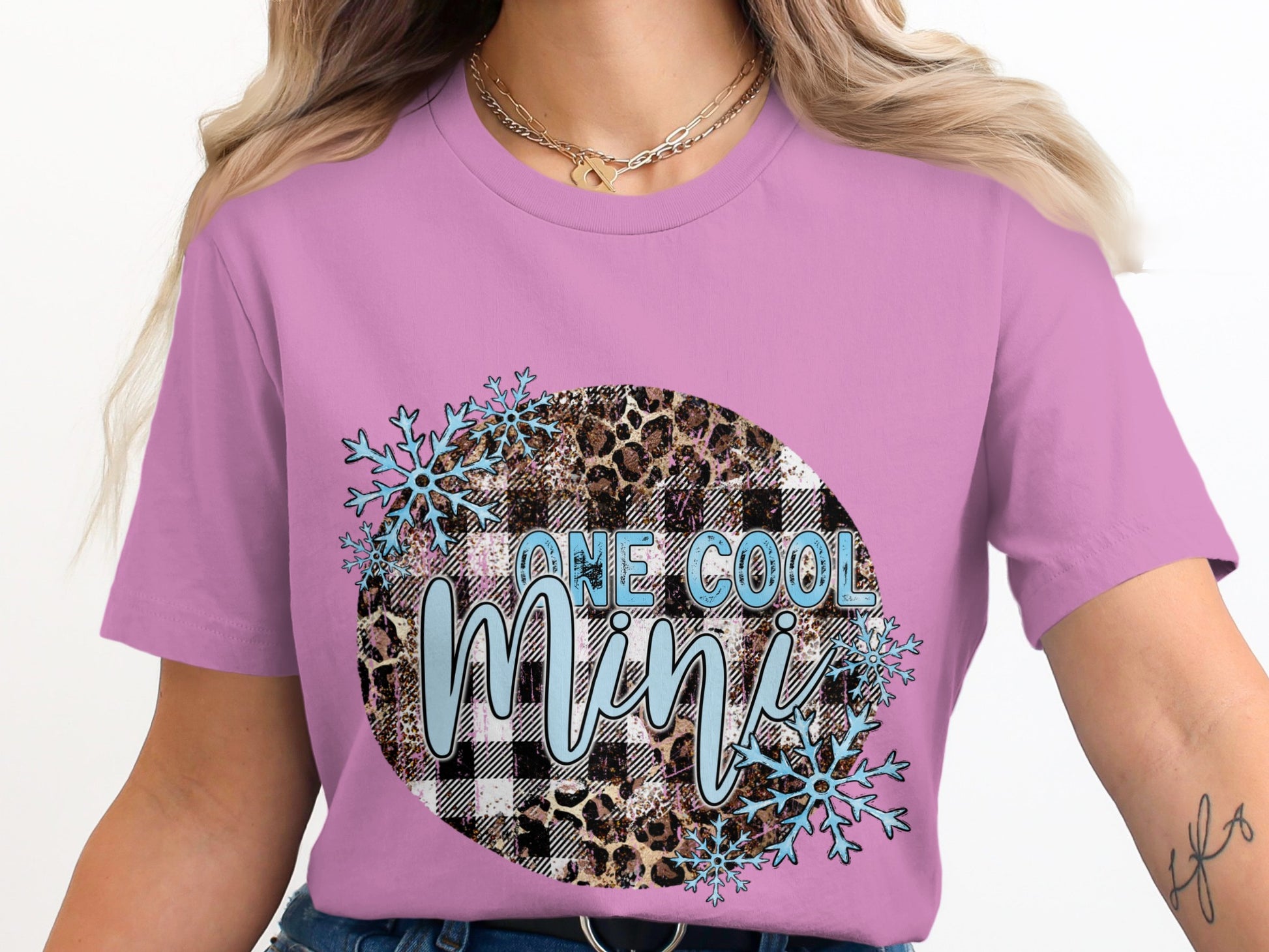 One Cool Mini Snowflake Leopard Plaid Graphic T-shirt