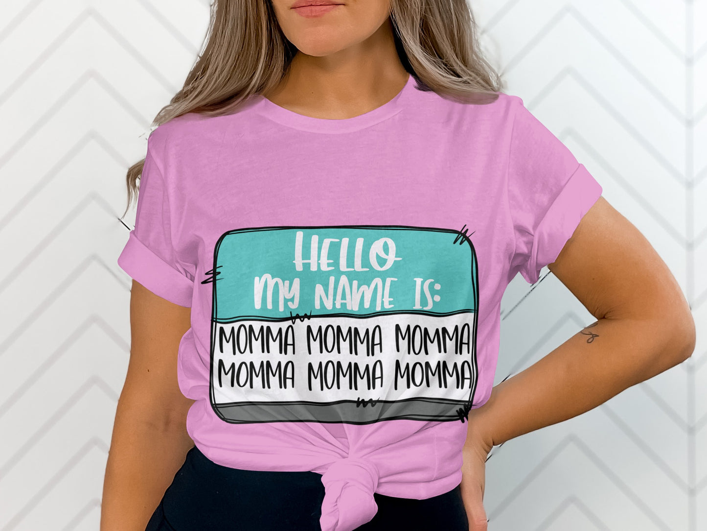 Hello My Name Is Funny Momma Short Sleeved T-Shirt