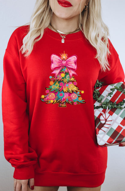 Festive Holiday Bow Christmas Tree Graphic Sweatshirt