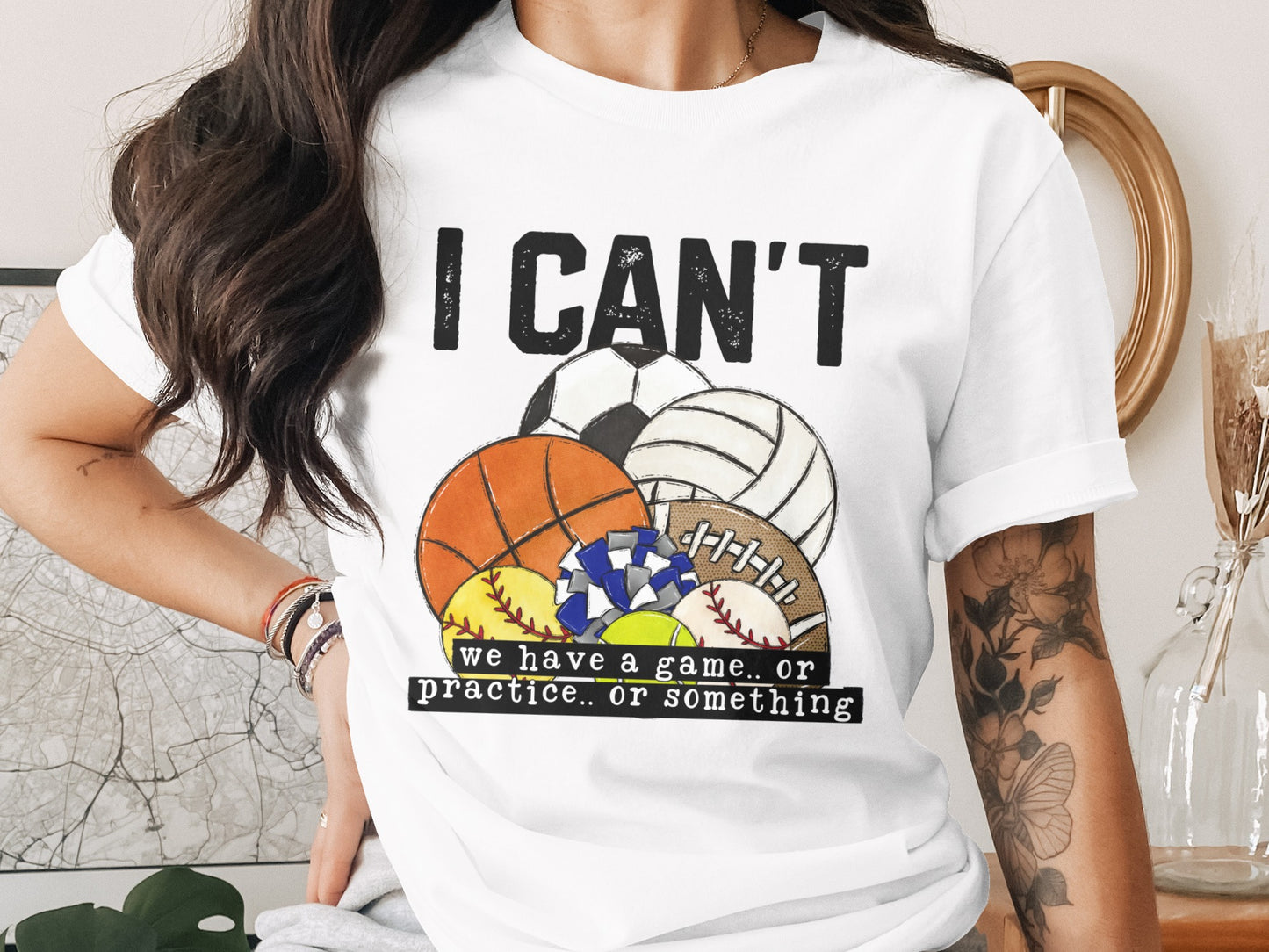 I CAN'T Sports Balls Graphic Tee Unisex Casual Shirt