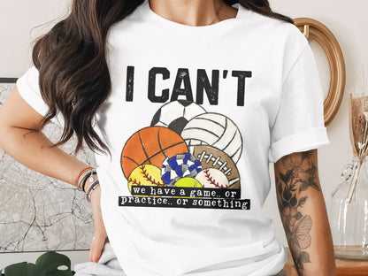 I CAN'T Sports Balls Graphic Tee Unisex Casual Shirt