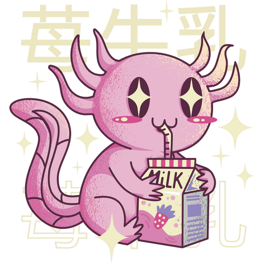 Adorable Cartoon Creature Sipping Strawberry Milk Art