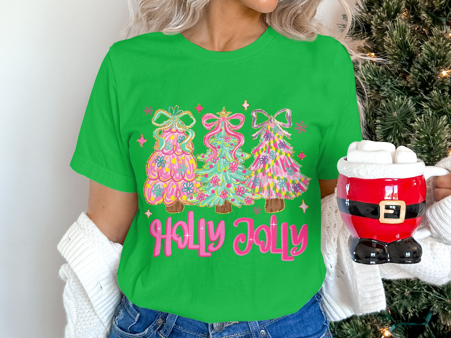 Holly Jolly Christmas Tree Themed Shirt
