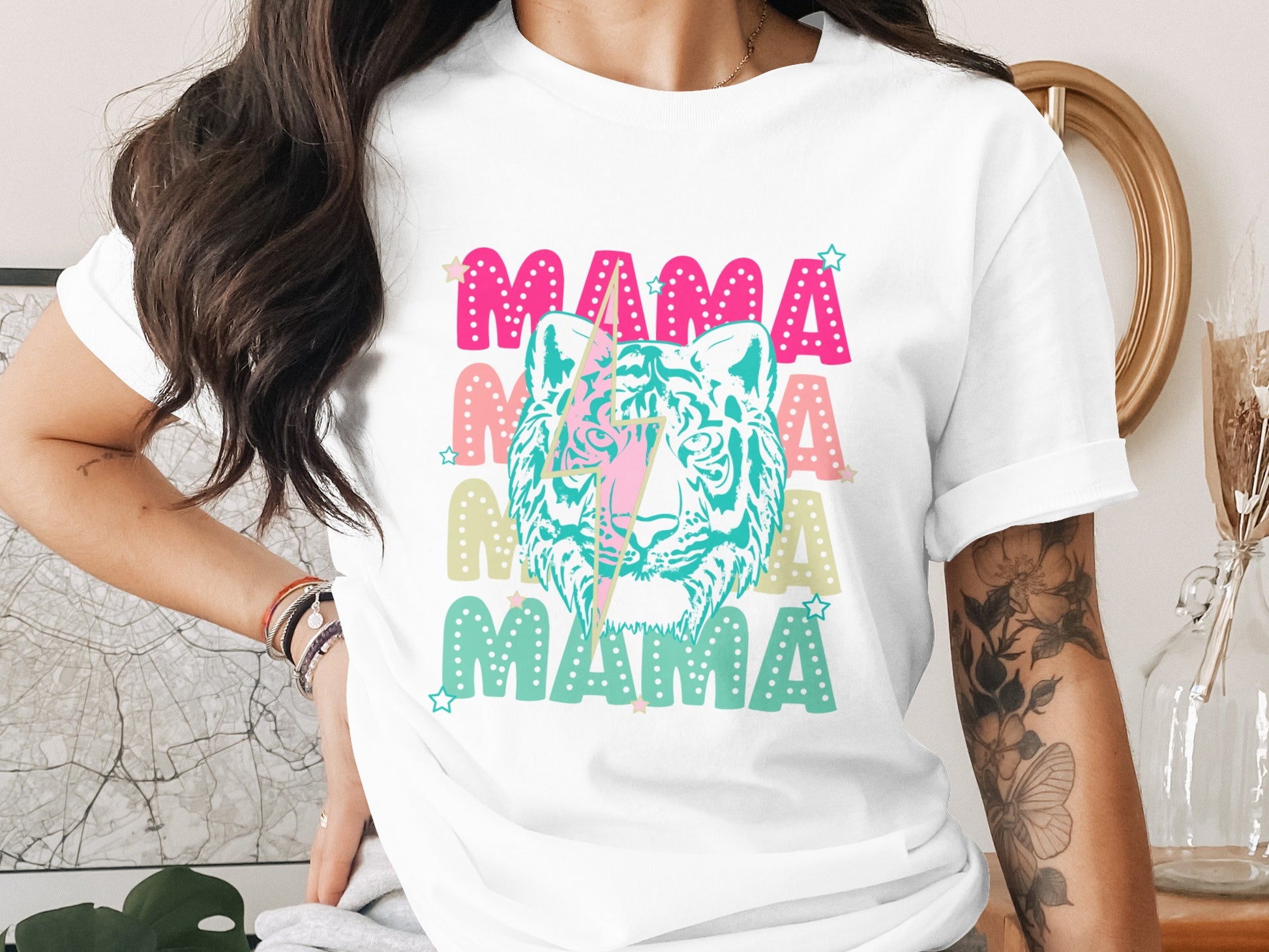 Colorful Mama Tiger Graphic Tee for Moms