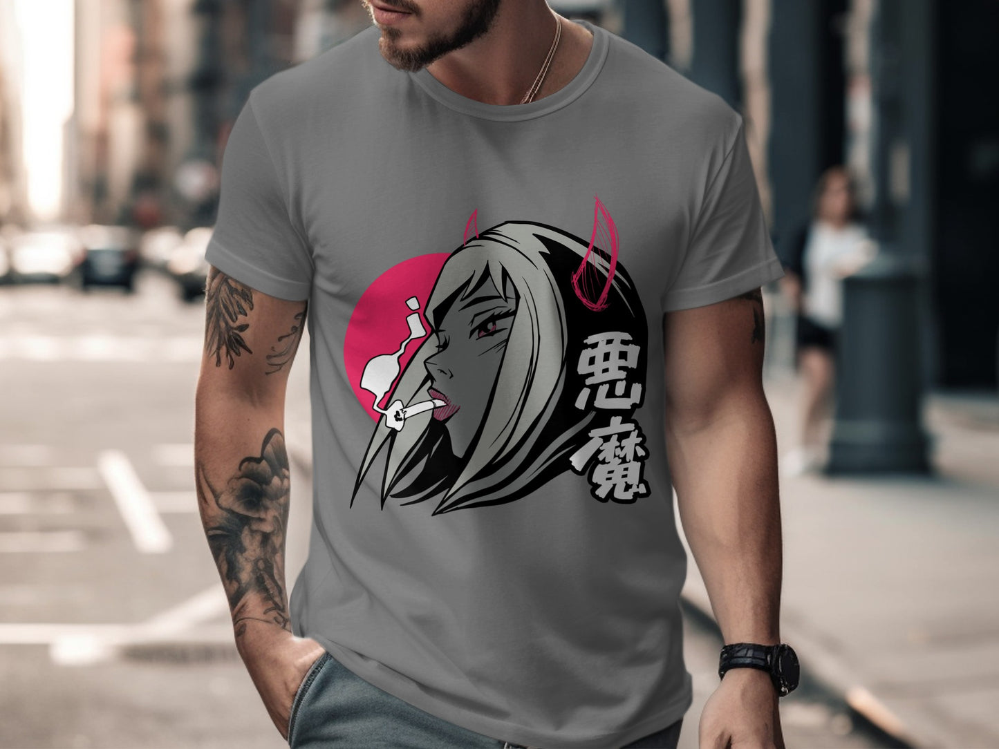Anime Demon Girl Graphic Tee for Casual Wear