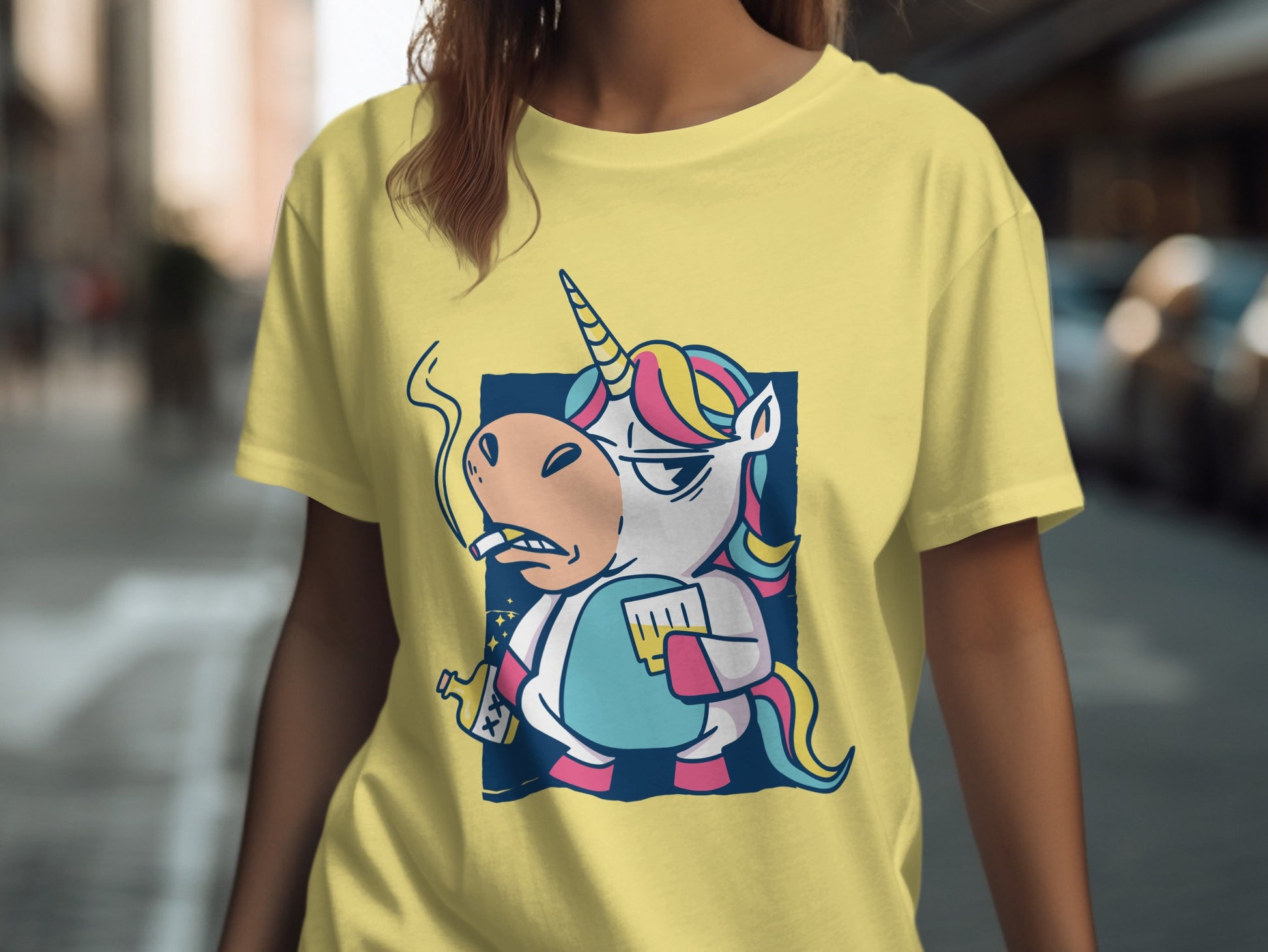 Funny Unicorn with Drink and Cigarette T-shirt