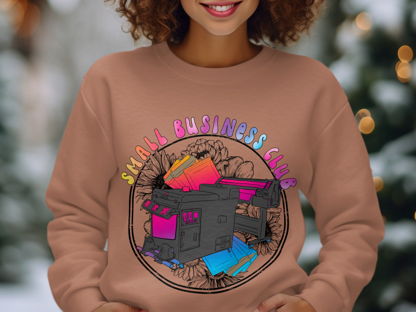 Small Business Club Colorful Printer Design Sweater