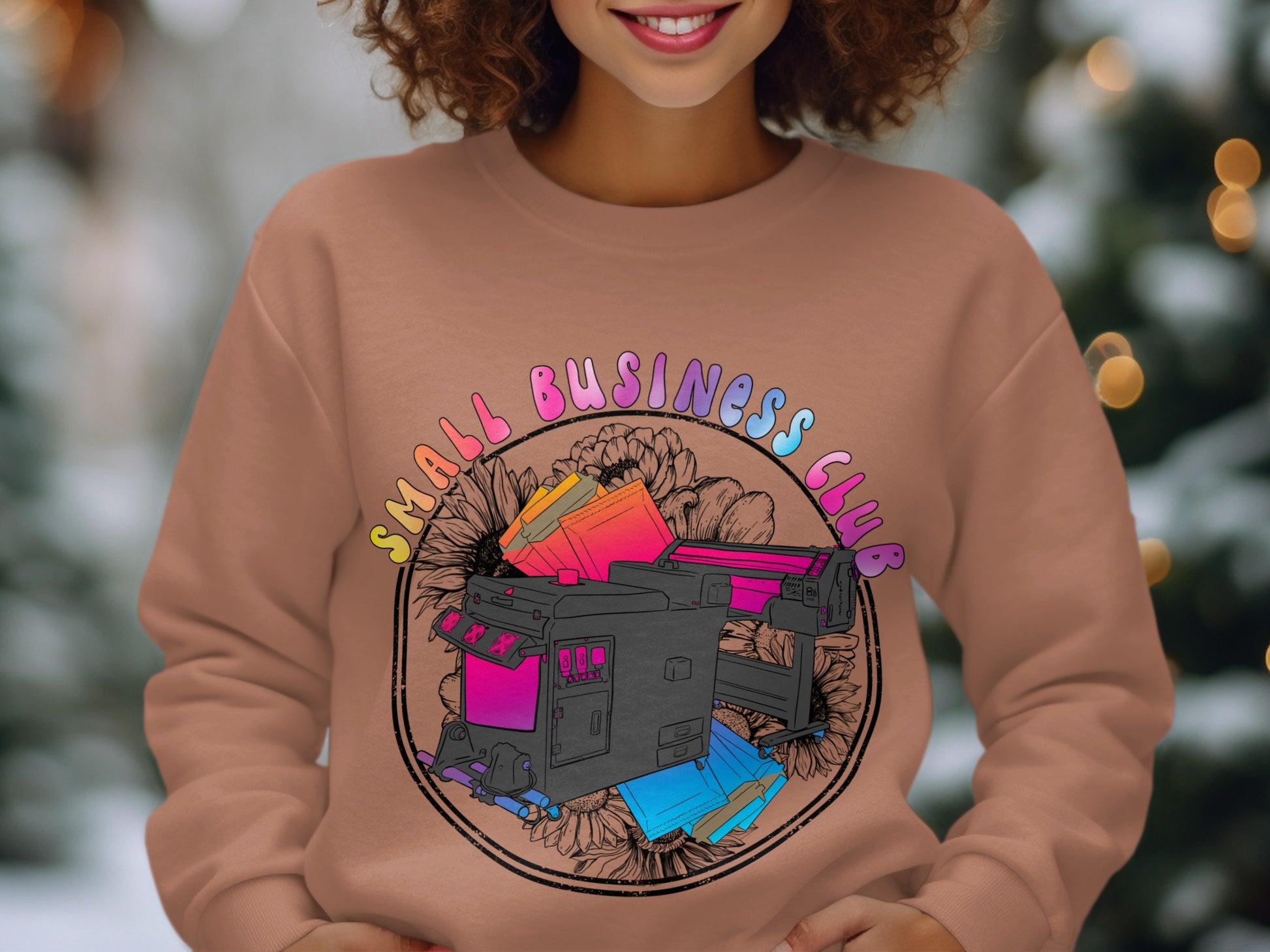 Small Business Club Colorful Printer Design Sweater