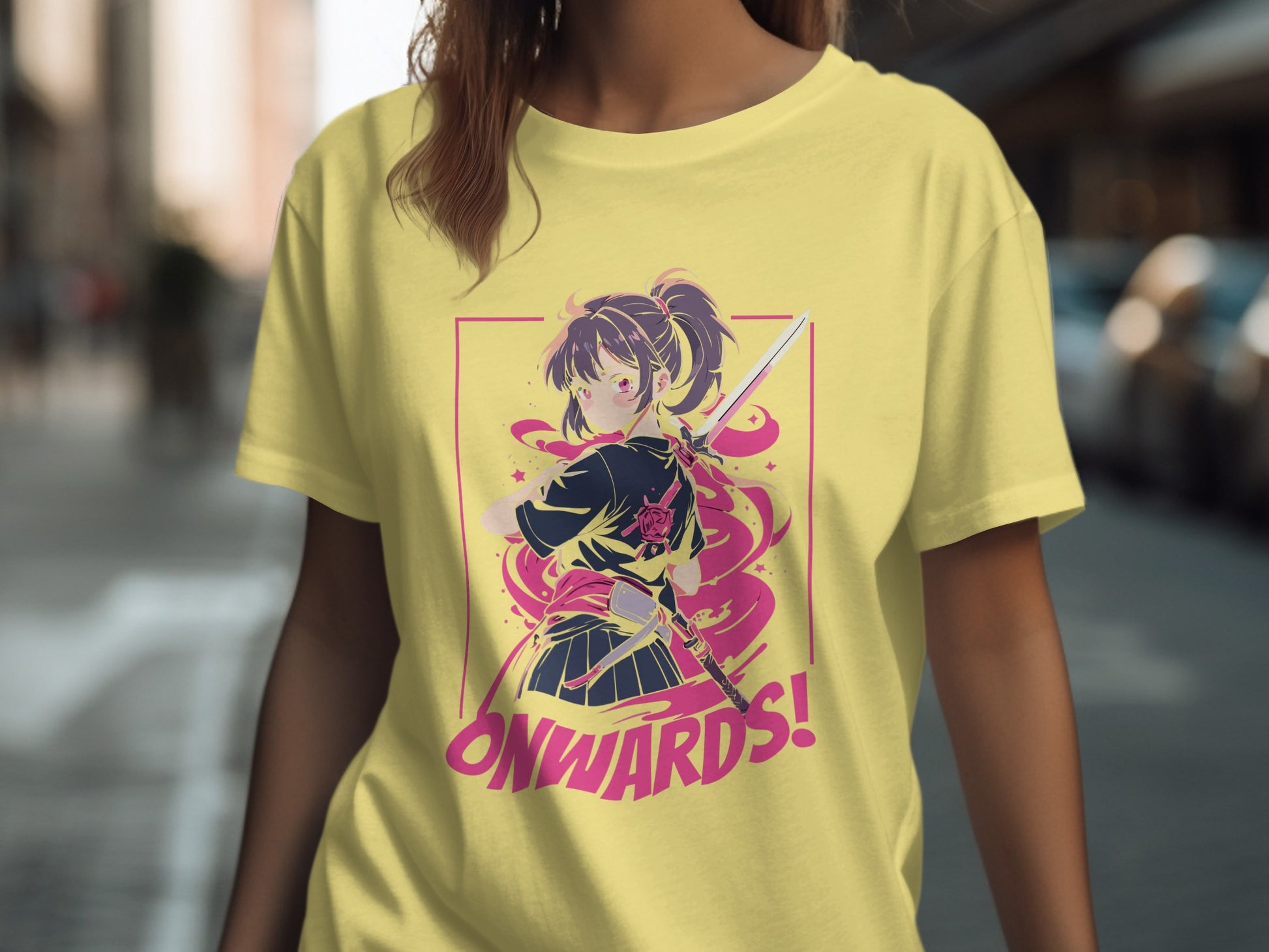 Stylish Anime Warrior Onwards Design Graphic T-shirt