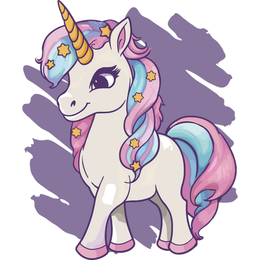 Adorable Multicolored Unicorn with Stars Illustration
