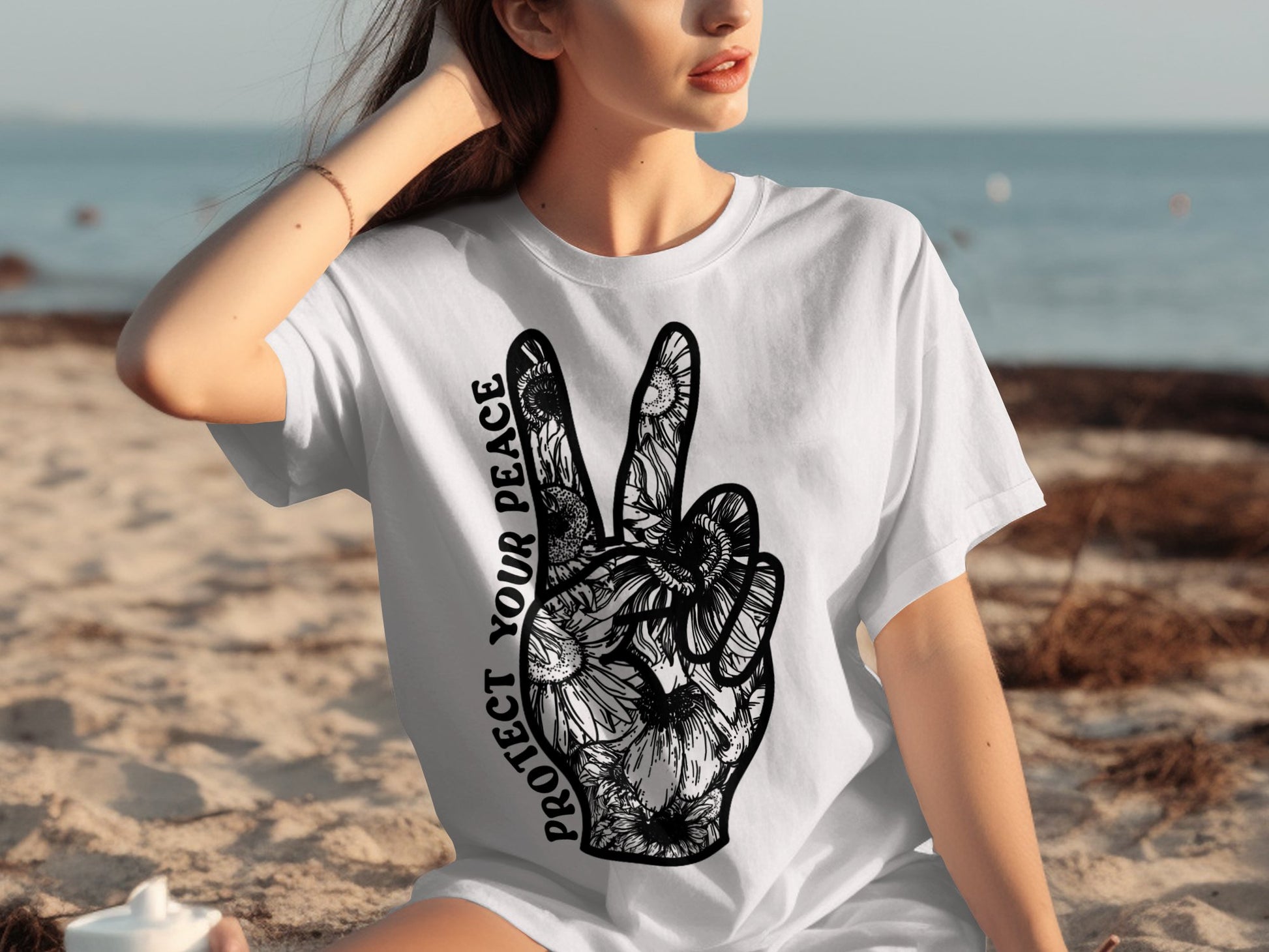 Protect Your Peace T-Shirt with Floral Peace Sign