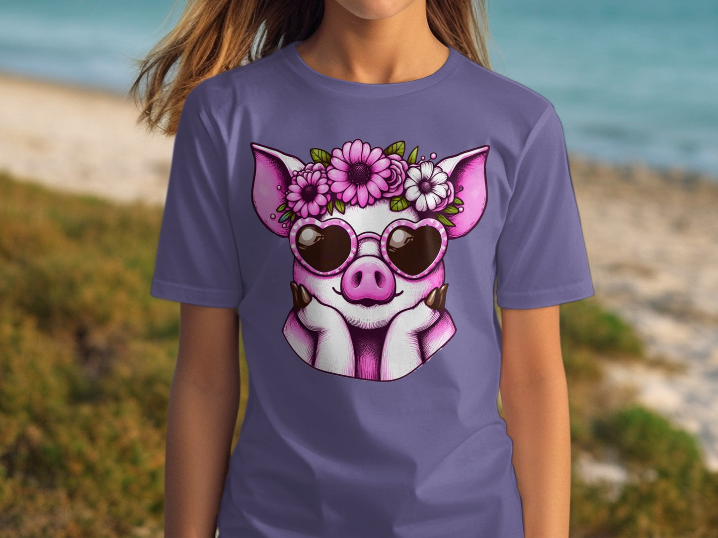 Cute Pig With Flower Crown Graphic T-Shirt