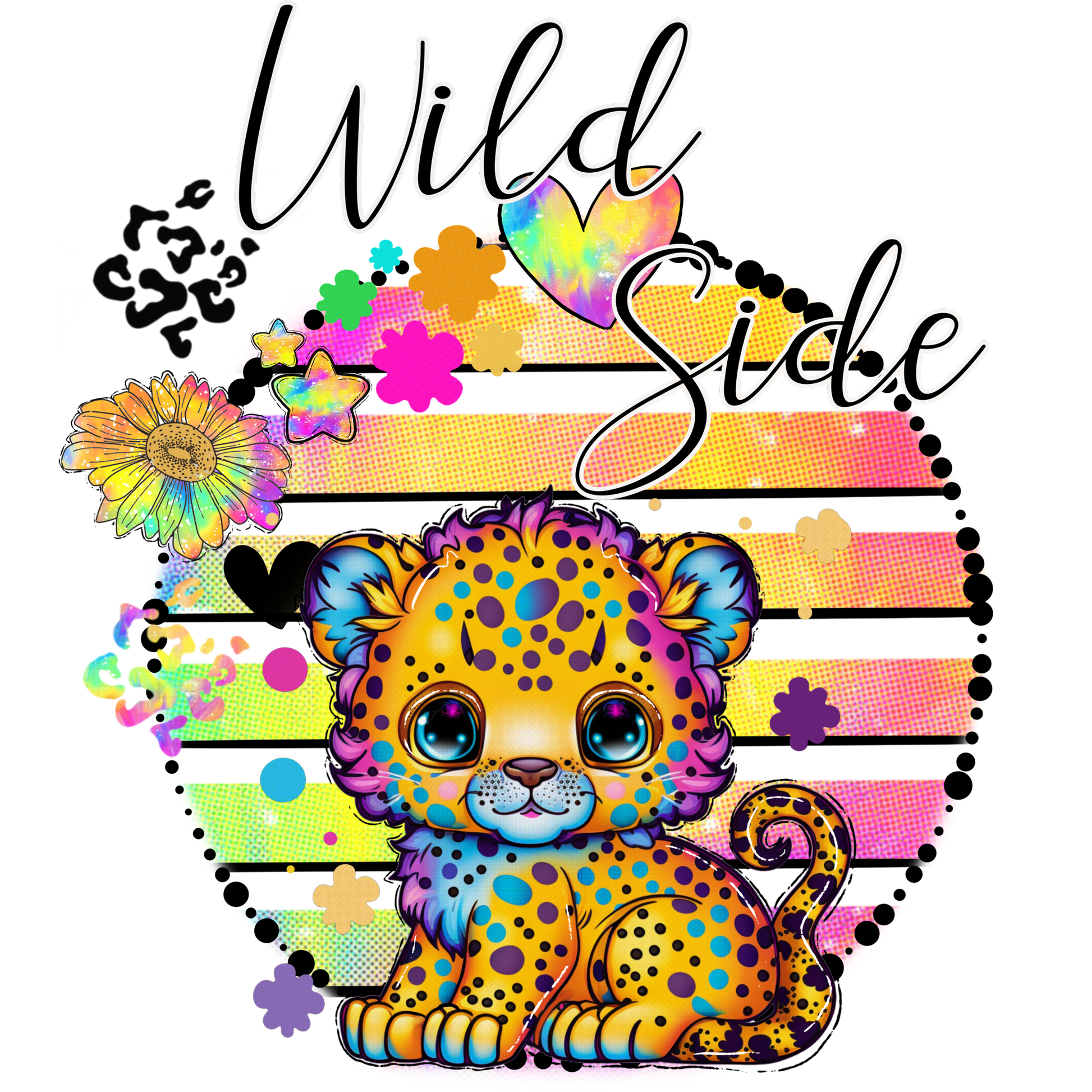Wild Side Rainbow Leopard Kitten Graphic Design