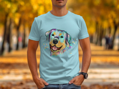 Colorful Strokes Happy Dog Design Short Sleeve T-shirt