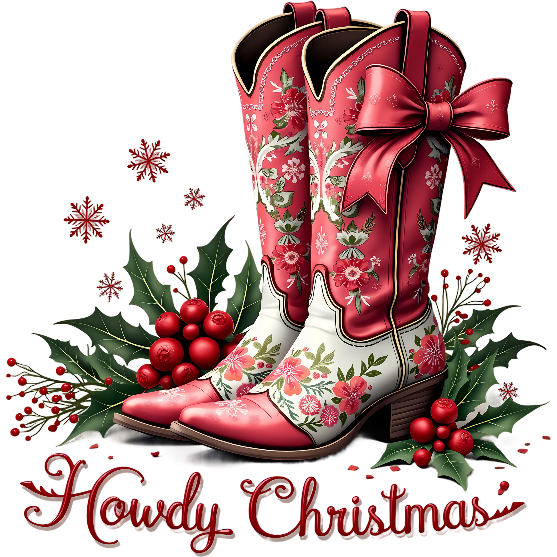 Howdy Christmas Floral Design Cowboy Boots product