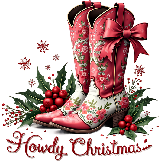 Howdy Christmas Floral Design Cowboy Boots product