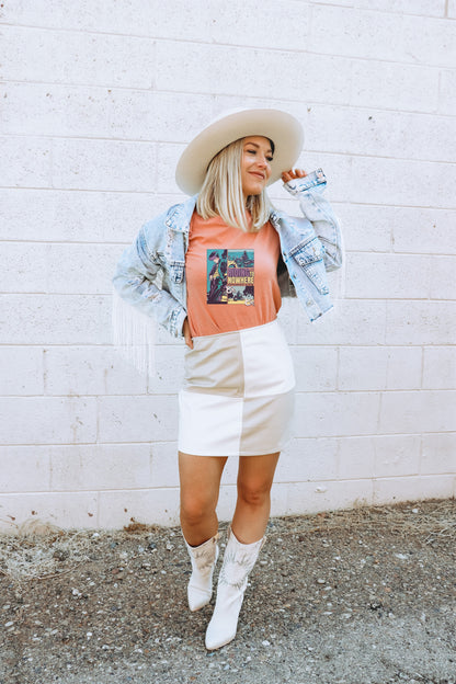 Women's Graphic Tee With Fringe Denim Jacket Look