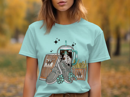 Trendy Graphic Tee with Chic Fast Food Illustration