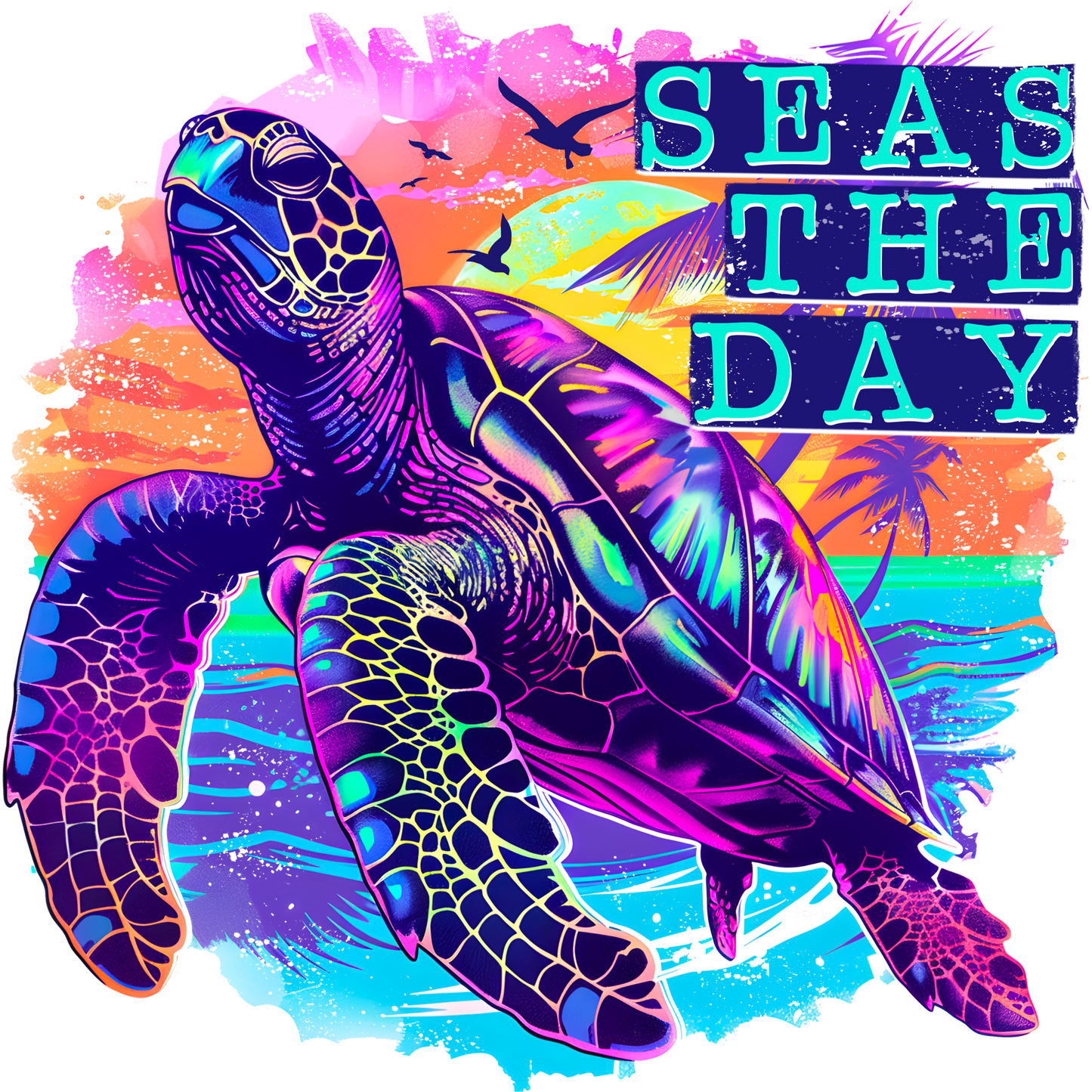 Vivid Sea Turtle Design with Seas The Day Message
