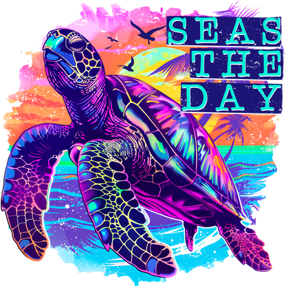 Vivid Sea Turtle Design with Seas The Day Message