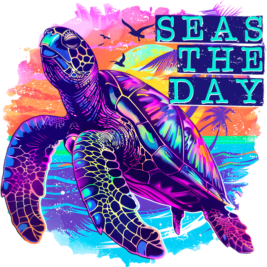 Vivid Sea Turtle Design with Seas The Day Message