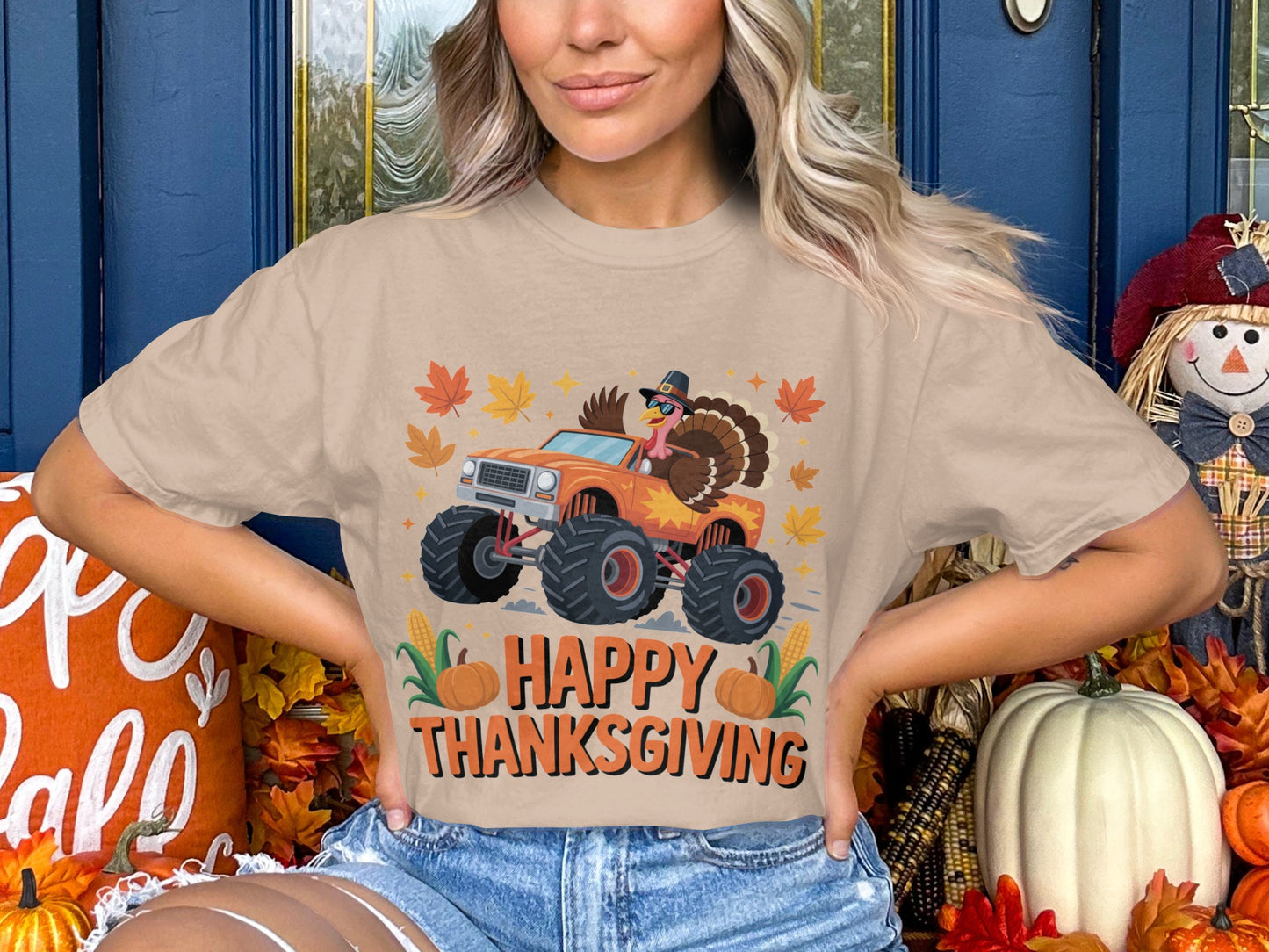 Happy Thanksgiving Monster Truck Graphic T-shirt