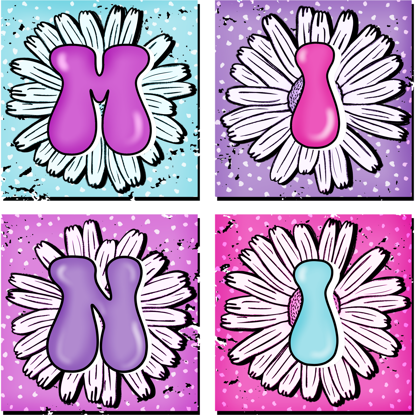 Floral Design Multi-Colored Alphabet Wall Art