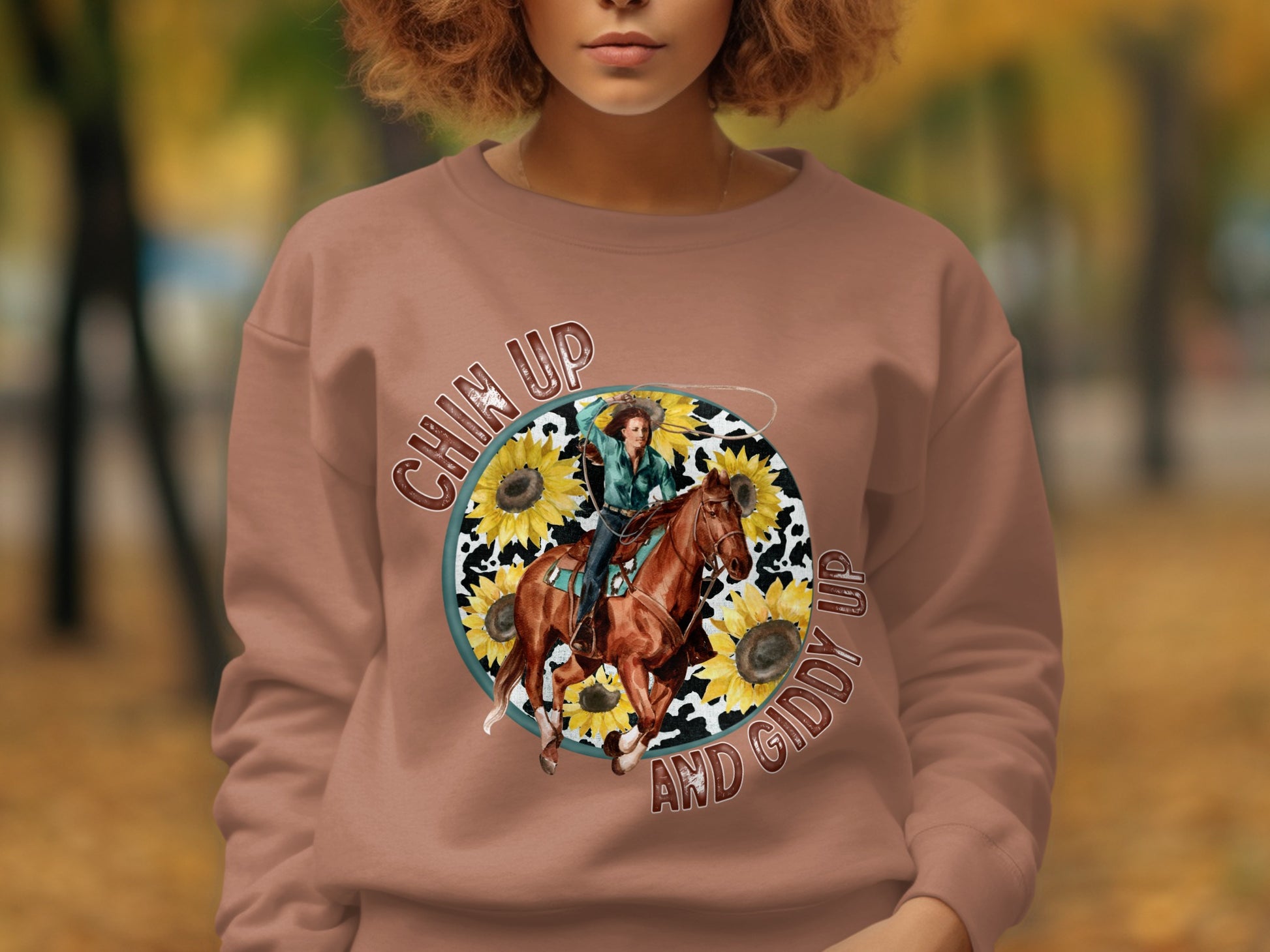 Chin Up And Giddy Up Sunflower Graphic Sweatshirt