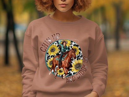Chin Up And Giddy Up Sunflower Graphic Sweatshirt