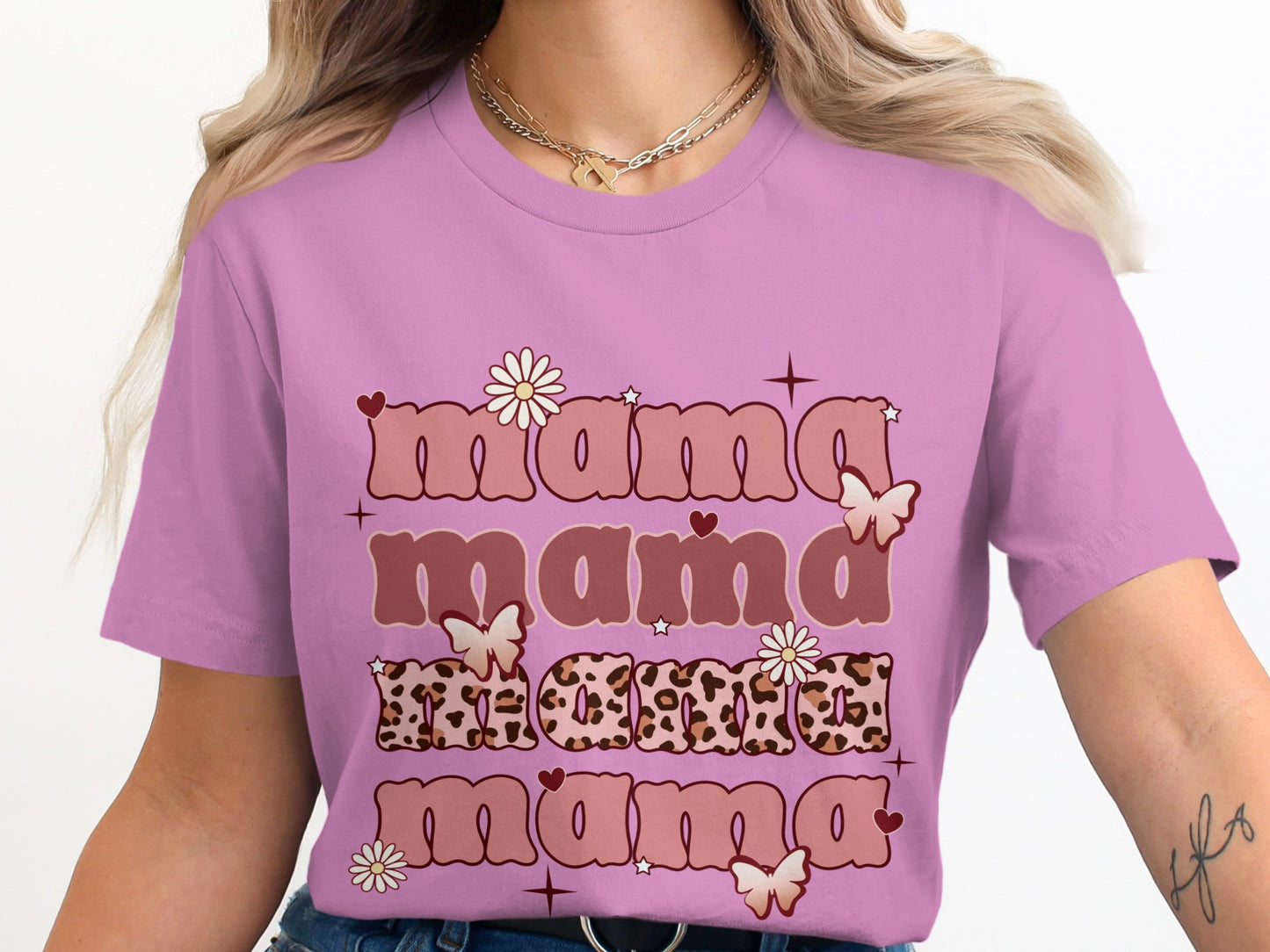 Mama Graphic Tee with Cute Butterflies and Flowers