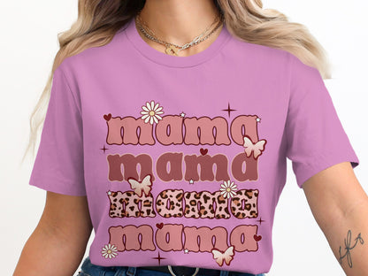 Mama Graphic Tee with Cute Butterflies and Flowers