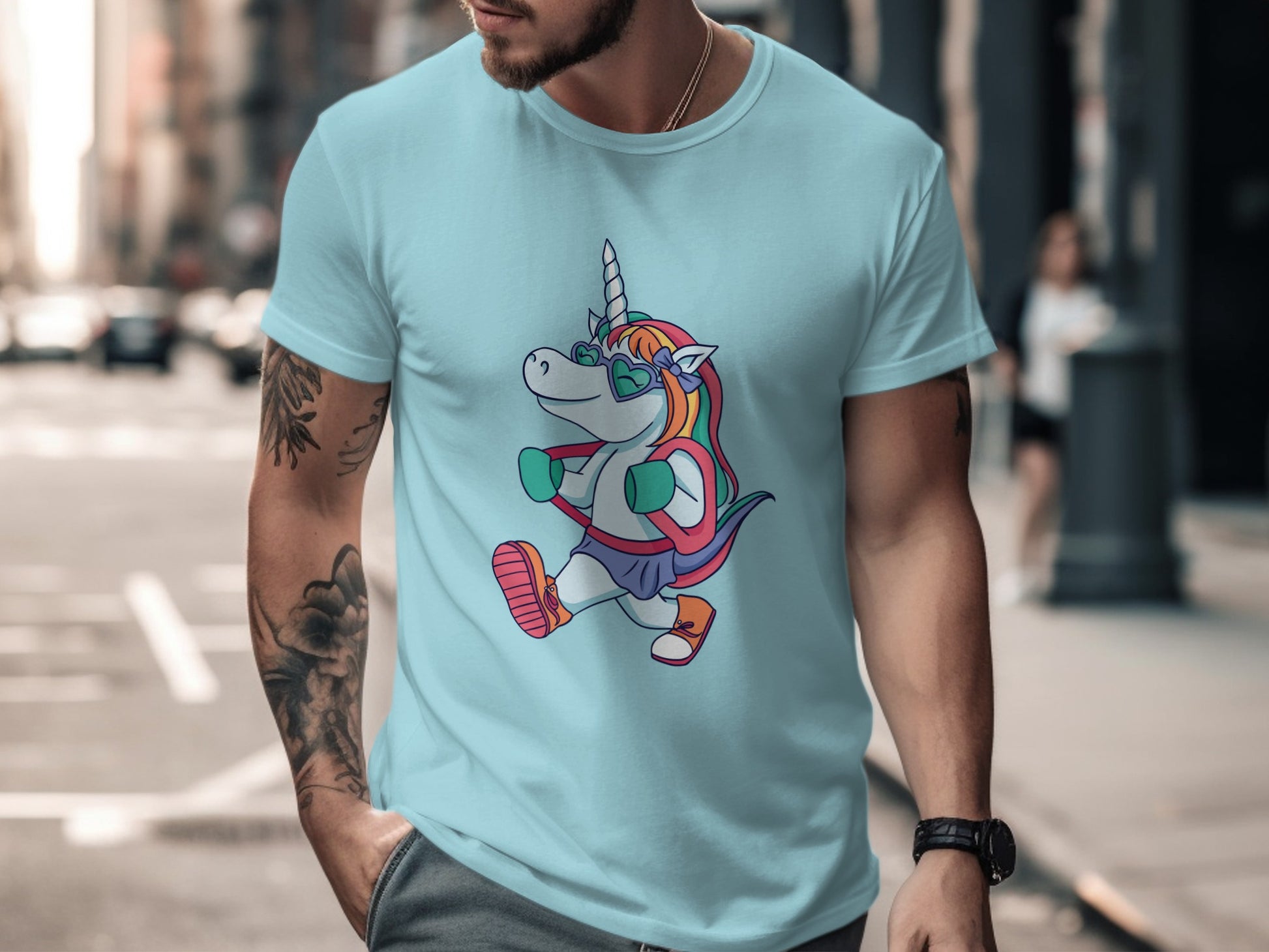 Playful Unicorn Running Cartoon Men's T-Shirt Product