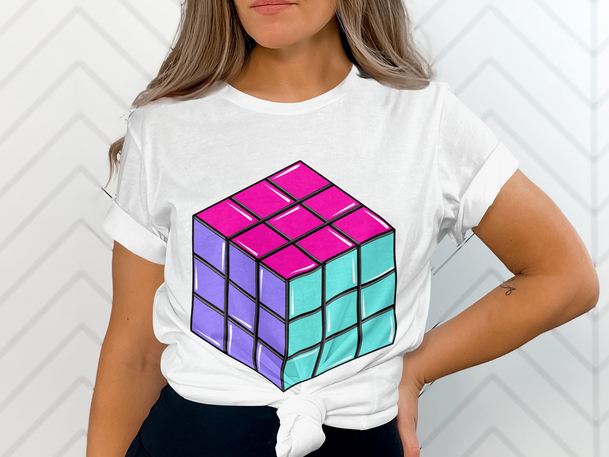 Vibrant Geometric Cube Design on Trendy Shirt Product